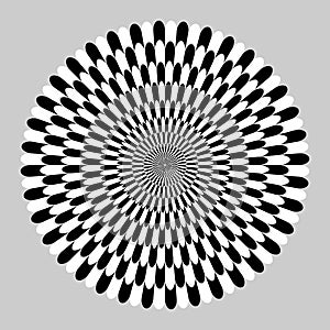 Geometric optical illusion. white and black circle pattern