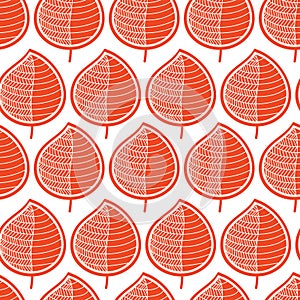 Geometric orange leaves on a white background. Seamless vector pattern. Repeating texture stylized fall leaf. For digital paper,