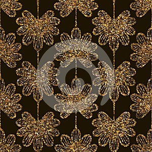 Geometric ornament gold seamless pattern. Modern art deco leaves