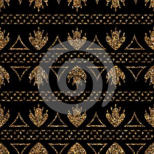 Geometric ornament seamless pattern. Modern stylish texture. Gold trendy glitter print on black