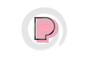 Geometric P pink black line alphabet letter logo icon for company. Simple line design for corporate and business