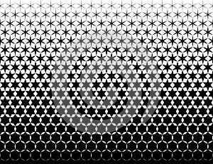 Geometric pattern of black hexagones and stars on a white background. Option with a middle fade out.19 figures in height