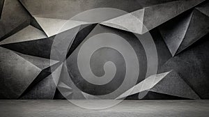 A geometric pattern of black and white triangles on a gray wall.