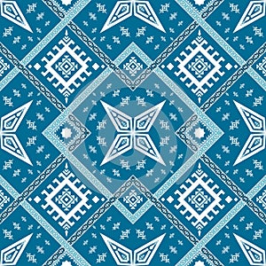 geometric pattern border illustration on a blue background