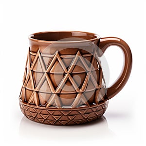 Geometric Pattern Brown Mug With Lumpy Finish - High Resolution 3d Model