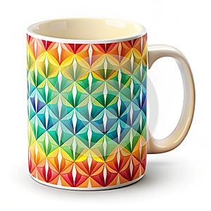 Geometric Pattern Coffee Mug - Colorful Rainbow Ceramic Mug Design