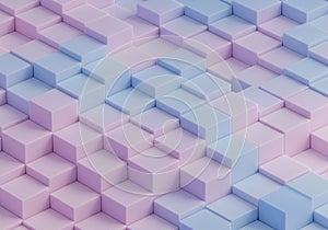 A geometric pattern composed of interlocking cubes in a gradient of pastel colors,