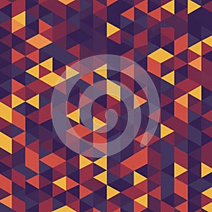 Geometric pattern composed of interlocking triangles in shades of purple, orange, and