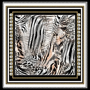 Leopard pattern.Silk scarf design, fashion textile