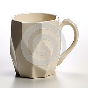 Geometric Pattern 3d Printed Mug In Beige With Cubist Faceting photo