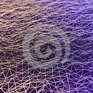 Geometric pattern featuring an abstract 3D mesh of interconnected triangular forms.