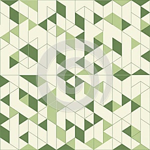 Geometric pattern featuring an arrangement of interlocking triangles and parallelograms in various