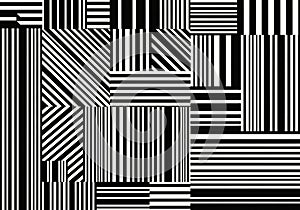 Geometric pattern featuring an array of black and white stripes.