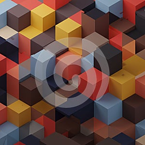 A geometric pattern featuring an array of 3D cubes in various colors including red,