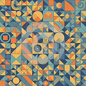 Geometric pattern featuring an array of squares triangles circles