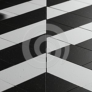 Geometric pattern featuring black and white rectangular tiles arranged in a zigzag