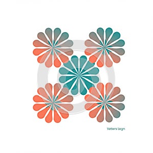 Geometric pattern featuring five abstract floral shapes arranged in a cross formation.