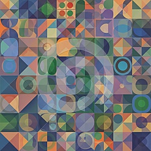 Geometric pattern featuring a grid of various shapes such as circles,