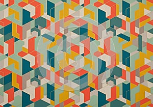 Geometric pattern featuring interlocking 3D cubes in vibrant colors, including teal,
