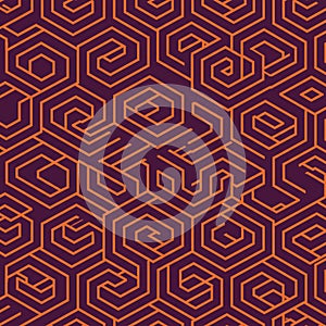 Geometric pattern featuring interlocking hexagonal spiral shapes in orange, set
