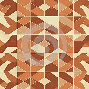 Geometric pattern featuring interlocking shapes in shades of orange and beige. The