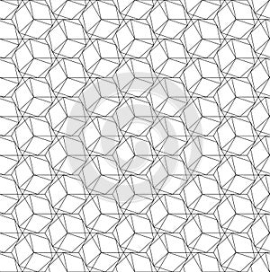 Geometric pattern featuring overlapping hexagons and cubes, creating a three-dimensional illusion.