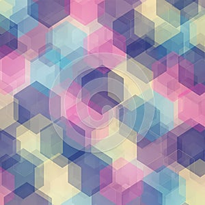 Geometric pattern featuring overlapping translucent hexagons in various pastel