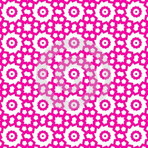 Geometric pattern featuring pink interlocking hexagonal and star shapes on a white background.