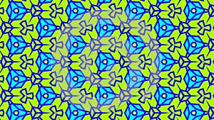 Geometric pattern featuring a repeating blue outlined design on a vibrant green background
