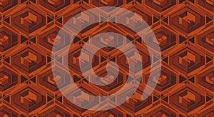 Geometric pattern featuring a repeating design of hexagons and cubes in various