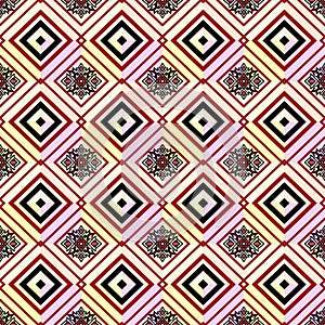 Geometric pattern featuring a repeating diamond motif.