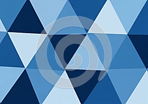 A geometric pattern featuring a series of blue triangles in varying shades. These triangles are