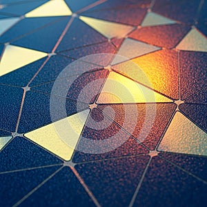 Geometric pattern featuring a tessellation of triangles. The surface appears textured