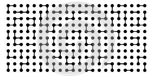 Geometric pattern of interconnected blobs and dots, resembling metaballs. The fluid shapes morph seamlessly, evoking