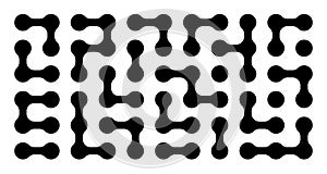Geometric pattern of interconnected blobs and dots, resembling metaballs. The fluid shapes morph seamlessly, evoking