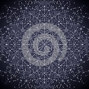 Geometric pattern with interconnected lines and nodes, forming a complex web-li