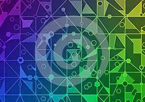 Geometric pattern with interconnected lines and shapes forming a complex network. Triangles,