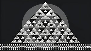 A geometric pattern of nested triangles on a black background.