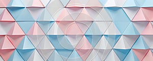 Geometric pattern of pastel pink, blue, and white folded triangles wallpaper