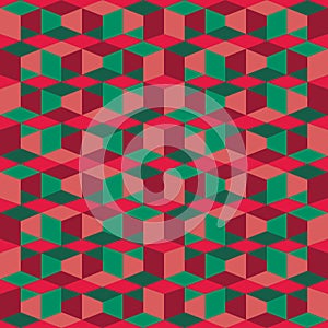 Geometric pattern with red and green pallete. illusion vector style.