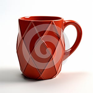 Geometric Pattern Red Mug - Maya Rendered Cubist Faceting Design