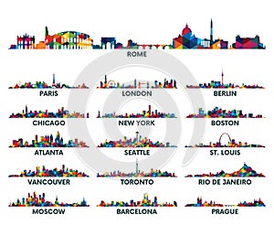 Geometric pattern skyline city America and Europe