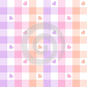 Geometric pattern for spring summer in pastel lilac, pink, apricot orange. Seamless gingham vichy tartan check plaid.