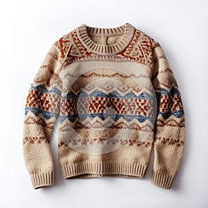 Geometric Pattern Tan Sweater - Classic Americana Style