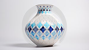 Geometric Pattern Vase In Petrina Hicks Style: Arabesque Design In Light Blue And White