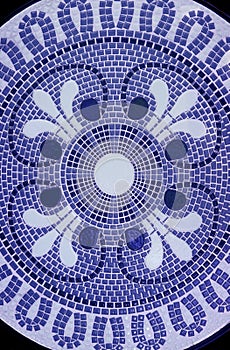 Geometric Pattern of White and Blue Mosaic for Background photo