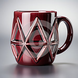 Geometric Patterned Red Coffee Cup With Detailed Hyperrealism photo