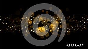 Geometric patterns with connected lines and points. Abstract golden circle Bokeh background. vector design illustration