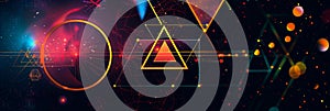 Geometric patterns and shapes based on the geometric patterns, on a dark background . photo