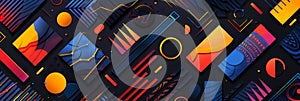 Geometric patterns and shapes based on the geometric patterns, on a dark background . photo